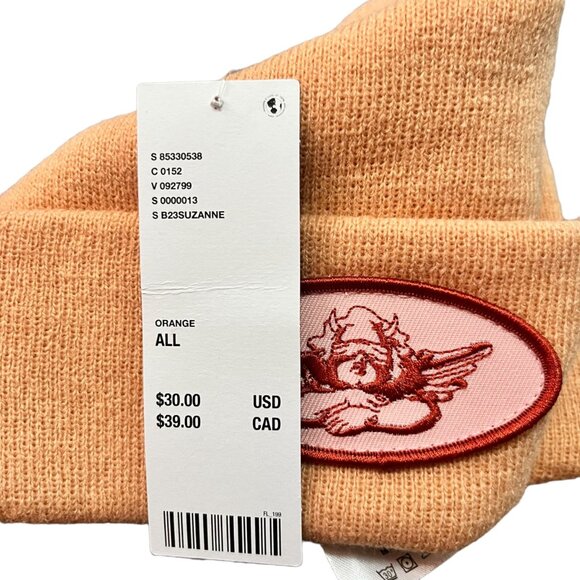 NEW BOYS LIE BEANIE HAT FOLDOVER ORANGE RED PINK LOGO PATCH NWT - Picture 2 of 4